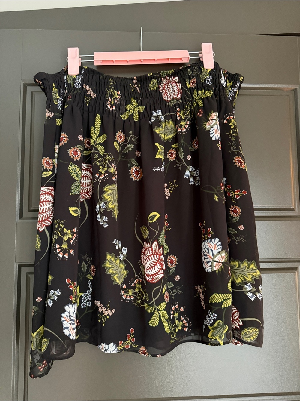 Loft Black Floral Smocked Waist Women's Skirt